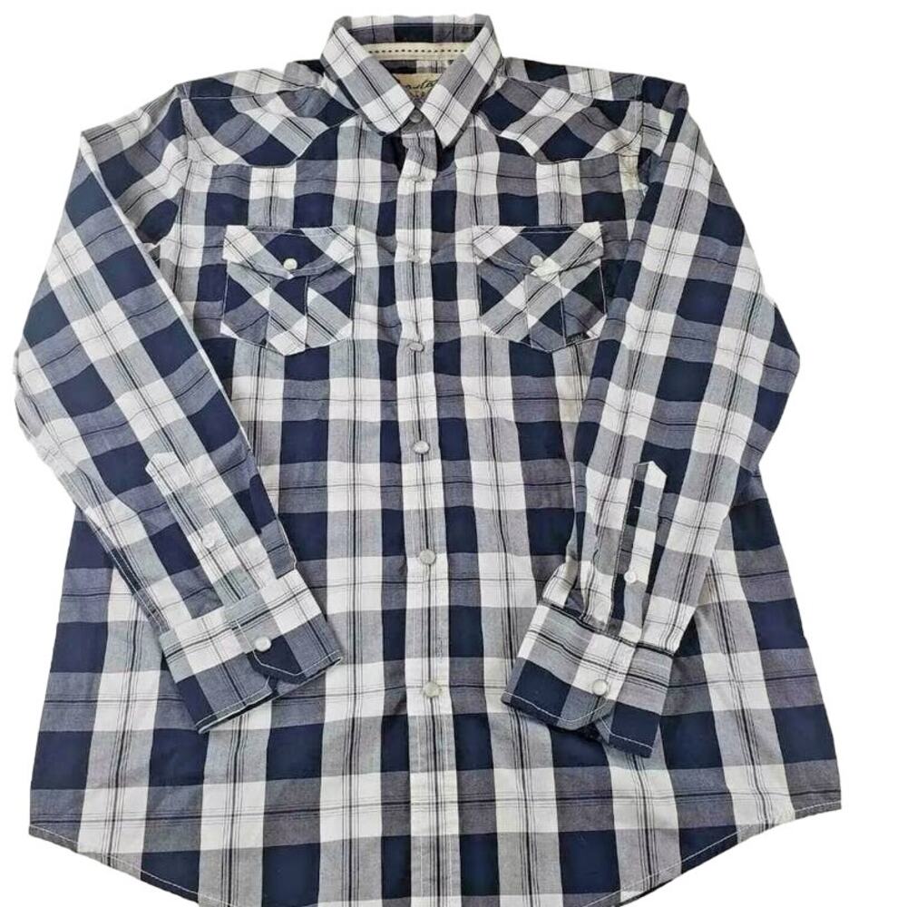 Coastal Shirt Men's Medium Plaid Button Front Long Sleeve Collared Blue White